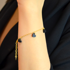 BRACCIALE ORO CON CINQUE CUORICINI NERI
