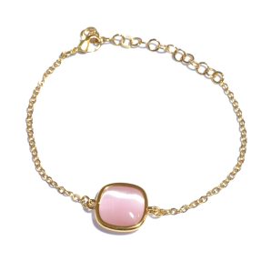 bracciale regolabile in quarzo naturale rosa placcato in oro 18K, ideale per indossare tutti i giorni