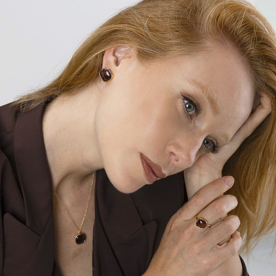 parure gioielli autunno con quarzo marrone e oro