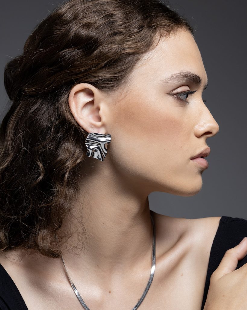 orecchino foglia grande silver fashion